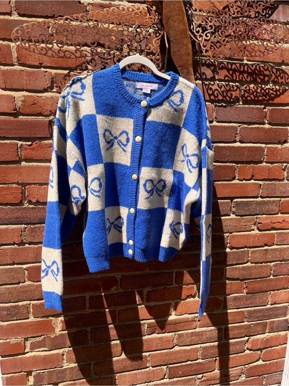Lisa Says Gah Bow Check Lauda Cardi Sweater NWT - Picture 6 of 11